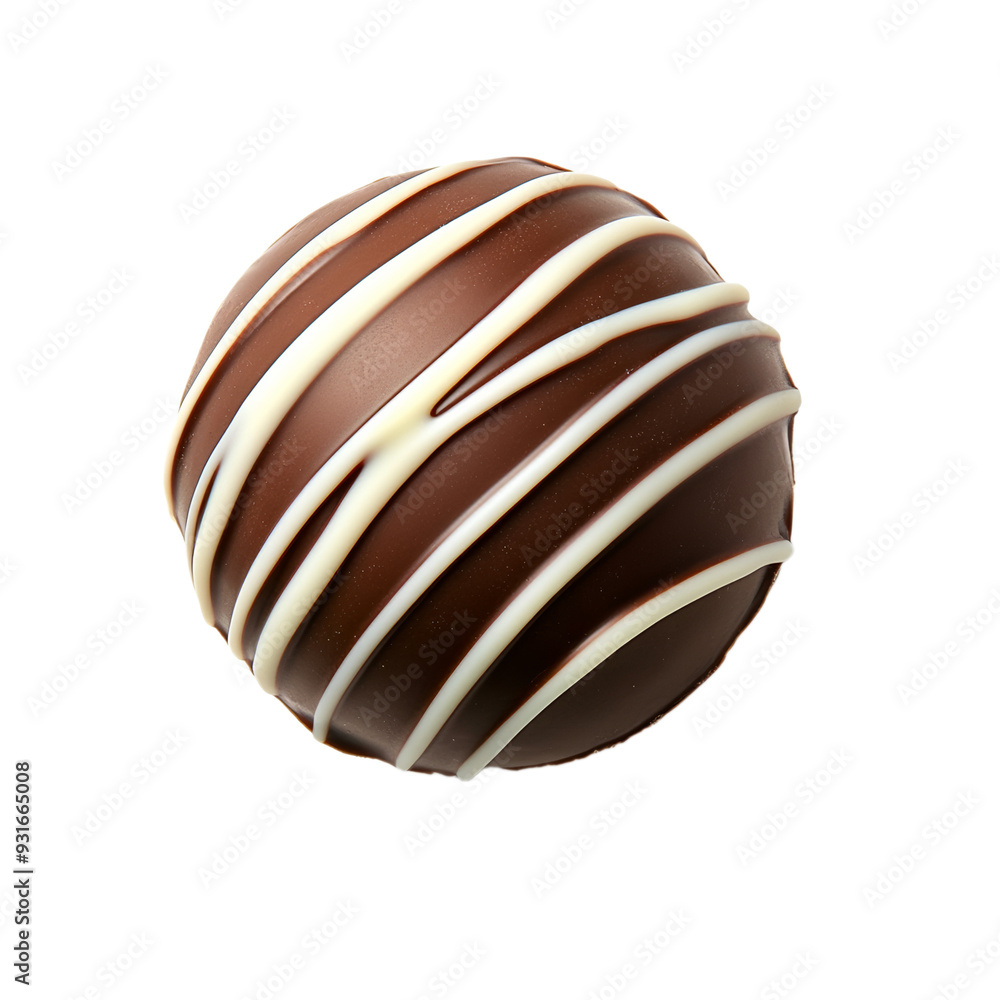 Poster top view of a festive truffle with chocolate coating and transparent chocolate drizzle isolated on t