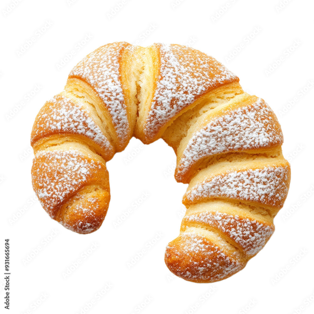 Canvas Prints Top view of a single almond crescent cookie dusted with fine powdered sugar isolated on transparent background 