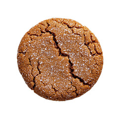 Top view of a single spiced molasses cookie with a cracked surface and sugar crystals isolated on transparent background 