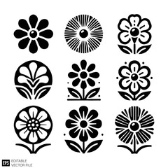 Obraz premium set of plant and flower vector illustration black and white silhouette graphic design template