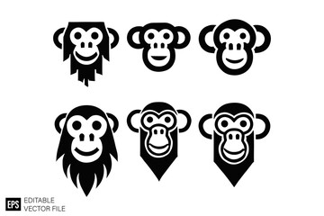 set of ape vector illustration black and white silhouette graphic design template