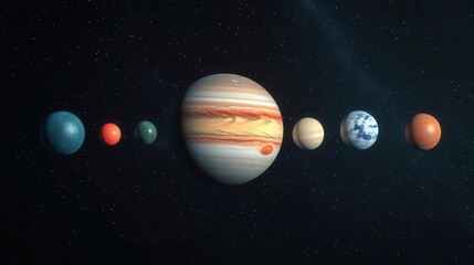 Naklejka premium Solar system, planetary alignment, 3D illustration