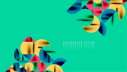 Color beautiful circles, semi circles, squares and round triangles. Geometric mosaic style pattern abstract background for wallpaper, banner, backdrop, card, book Illustration, landing page