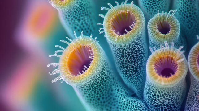 The cilia on a paramecium are vividly displayed, showcasing their delicate structure and coloration in a close-up view