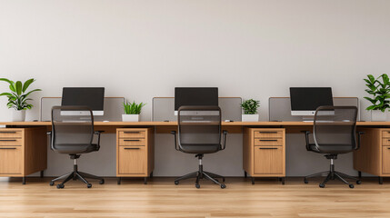 Modern Collaborative Office Design with Synchronized Digital Schedules on Desks, 3D Illustration Workspace for Text Communication