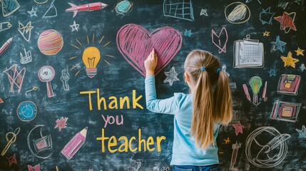 Child Appreciating Teacher with Heartfelt Chalk Message