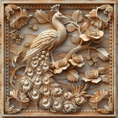 Art nouveau artistic image of peacock in a round shape,Luxurious peacock with an open tail,magnificent realistic peacock
