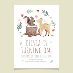 Forest Animal Woodland Watercolor Flyer Template Design