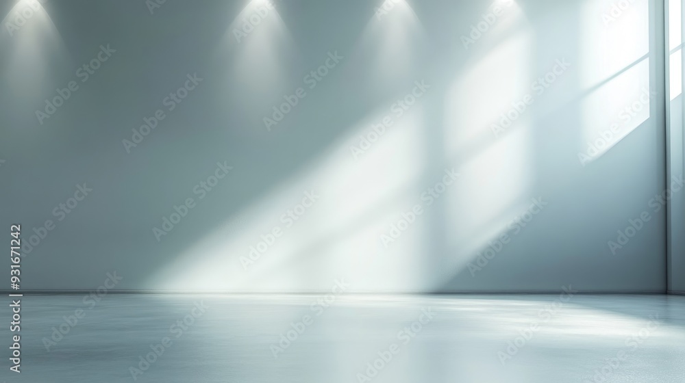 Poster a soft gray studio room with a smooth floor and subtle spotlight, creating an elegant, neutral backd