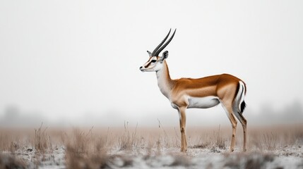 A solitary antelope captured in the wild, set against a simple background with ample space for text.