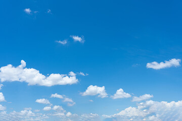Bright blue sky with fluffy white clouds on a sunny day