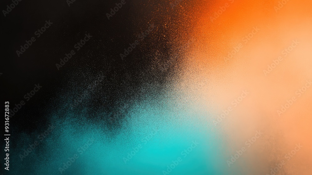 Poster abstract gradient background blending teal, orange, and black with a subtle grainy texture, ideal fo