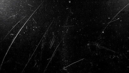 White scratches and dust on black background. Old dirty glass.