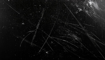 White scratches and dust on black background. Old dirty glass.