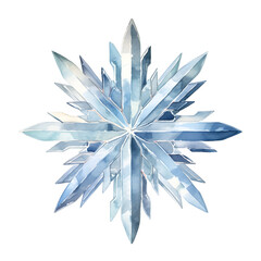 Fototapeta premium Intricate Watercolor Snowflake Crystal Design on White Background