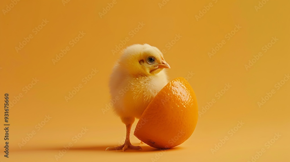 Poster Fresh raw chicken isolated on orange