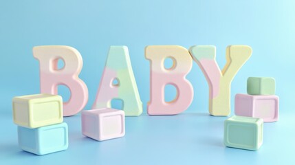 A whimsical design of baby blocks in pastel colors, arranged to spell out "BABY," [baby blocks], [playful and cheerful]
