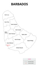 Obraz premium Barbados Map. State and district map of Barbados. Administrative map of Barbados with states and boundaries in white color.