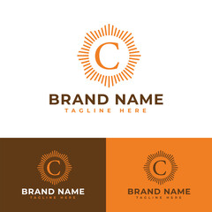 Fototapeta premium Initial C orange circle shine wavy zig zag smooth corner logo symbol icon flat stock vector design