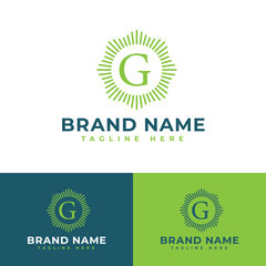 Initial G green circle shine wavy zig zag smooth corner logo symbol icon flat stock vector design