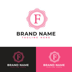 Initial F circle shine wavy zig zag smooth corner logo symbol icon flat stock vector design