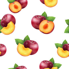 A Watercolor Seamless Pattern of Plums and Peaches for Various Creative Uses and Applications