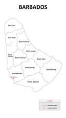 Obraz premium Barbados Map. State and district map of Barbados. Administrative map of Barbados with states and boundaries in white color.