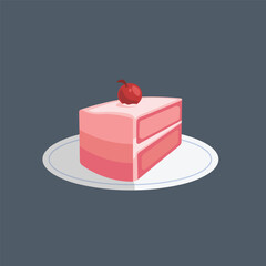 piece of strawberry cake in flat vector design.