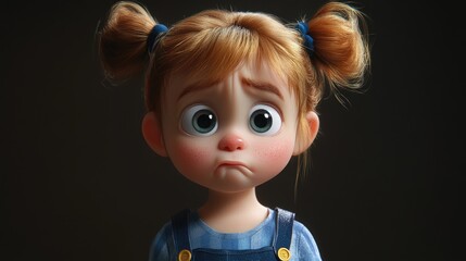 Adorable 3D Cartoon Expression of a Toddler Girl
