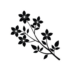 Fototapeta premium Minimal blooming floral branch silhouette illustration, branch with flowers on a white background