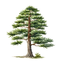Watercolor Painting of Tall Spiky Monkey Puzzle Tree with Distinctive Foliage
