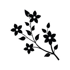 Fototapeta premium Minimal blooming floral branch silhouette illustration, branch with flowers on a white background