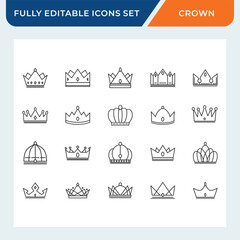 crown abstract line icon set with editable stroke vector.