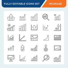 increase growth graph line icon set. graphic chart symbol collection with editable vector stroke.