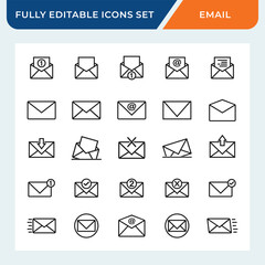 mail line icon set. email symbol collection with editable stroke.
