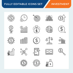 investment finance line icon set. money symbol collection with editable stroke.