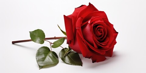 Single Red Rose on White Background