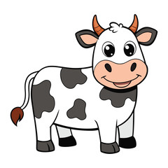 cute cow on white background. animal cartoon vector illustration