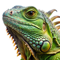 Fototapeta premium Green Iguana with Textured Scales on White Background