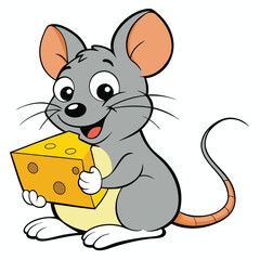 cute mouse holding cheese on white background. animal cartoon vector illustration