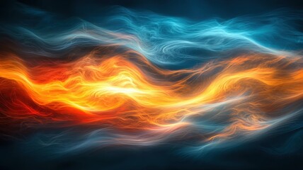 Vibrant abstract illustration featuring dynamic swirls of orange and blue, evoking a sense of energy and movement.
