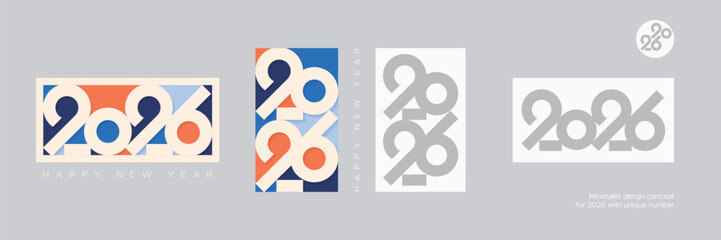 Modern art number of 2026 with minimalist design style for 2026 new year sign and symbol. Happy new year 2026 with typography logo design concept. 2026 new year greetings  © Gkpartner