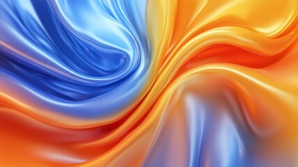 Obraz premium Vibrant fabric texture showcasing the graceful flow of blue and orange silk. Ideal for design and textile backgrounds.