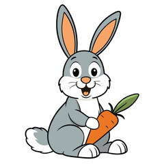 Obraz premium cute rabbit holding carrot on white background. animal cartoon vector illustration