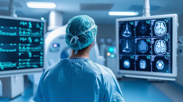 A radiologist using ai-assisted tools to analyze medical imaging in a modern hospital setting.