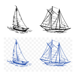 Yachts, realistic sketch, hand drawn vector