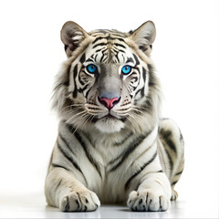 Obraz premium White Tiger with Icy Blue Eyes on White Background
