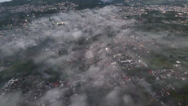 Aerial shot at sunrise of Gunung Putri in Bandung. Indonesia