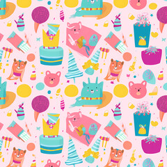 Birthday party time seamless pattern vector image