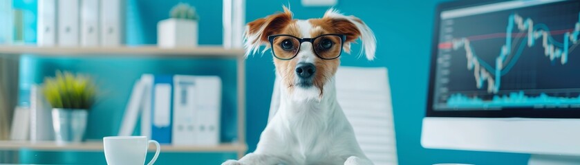 Dog Wearing Glasses in Office